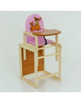 Дитячий дерев'яний стільчик для годування Оленя Бембі, колір рожевий (2035)
