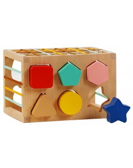 Дерев'яна гра Геометричний сортер, еластичні стрічки, дерев'яний куб (C 60392)