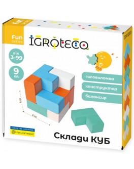 Дерев'яна іграшка Igroteco Конструктор-балансир-головоломка Збери куб 9 деталей (900170)