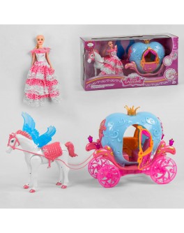 Ігровий набір Карета з лялькою, кінь ходить, видає реалістичні звуки, відтворює пісеньку, карета з підсвічуванням (911 A)