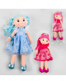 Лялька м'яконабивна в платті прикрашеному ажурним мереживом, зріст 33 см (А- 25006)