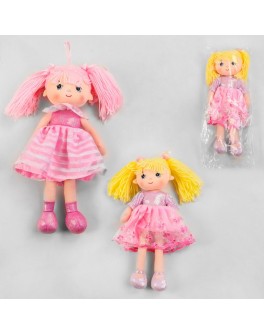 Лялька м'яконабивна в рожевій сукні з коміром і подвійною спідницею, зріст 33 см (А-58236)