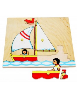 Рамка-вкладиш Монтессорі з дерева Човен Вітрильник Lam Toys