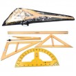 Креслярський набір для шкільної дошки дерев'яний (5 предметів: 2 трикутника, транспортир, циркуль, лінійка 1 м)