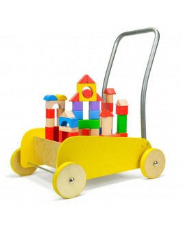 Дерев'яний візок-ходунки Top Bright з будівельними блоками, жовтий - top b 150074