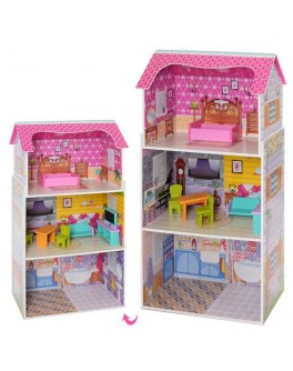 Дерев'яний триповерховий будиночок для ляльок з меблями - mpl MD1549