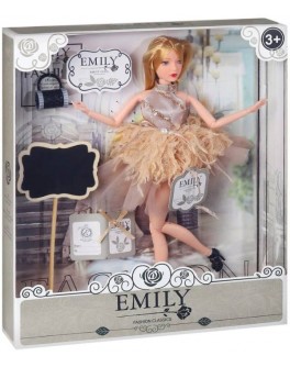 Лялька шарнірна Emily блондинка в бежевій сукні з аксесуарами 30 см (QJ 090)