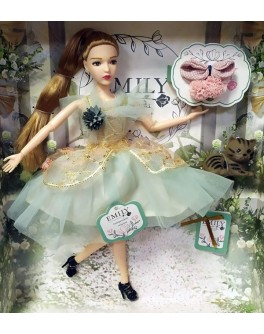 Лялька шарнірна Emily шатенка в зеленій сукні з тваринкою та аксесуарами 30 см (QJ 088)