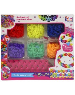 Кольорове плетіння резиночки 4FUN Game Club, 6 кольорів резинок, верстат, гачок (66476)