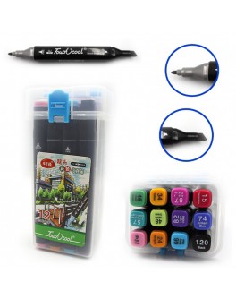 Набір скетч маркерів скошені + тонкі 12 кольорів в валізі TouchCool (0229-12)