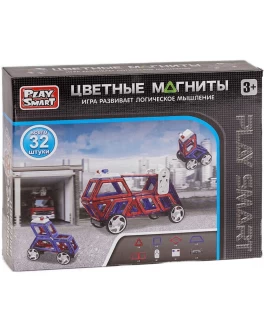 Магнітний конструктор Play Smart Кольорові магніти Машинки, 32 деталі, 6 моделей (2486)