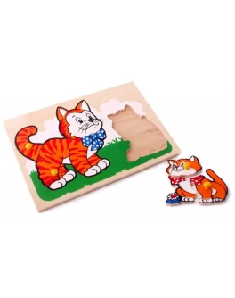 Рамка-вкладыш Монтессори из дерева Кот и котёнок Lam Toys - lam 1407