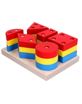 Деревянная игрушка Пирамидка-сортер Гео-Макси 18 элементов, Komarovtoys - kom 308