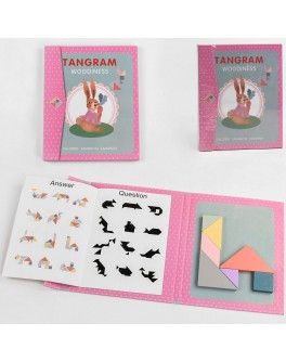 Дерев'яна гра Танграм магнітний планшет, 7 геометричних фігур, книжечка із завданнями (С 49875)