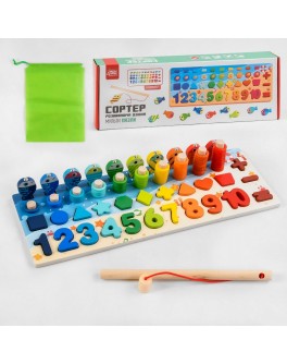 Дерев'яна іграшка Fun Game Розвиваюча дошка: кілочки, сортер, магнітна рибалка (96984)
