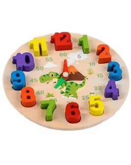 Дерев'яна навчальна іграшка Годинник Діно, цифри-вкладиші (С 48572)