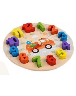 Дерев'яна навчальна іграшка Годинник Машинка, цифри-вкладиші (С 48572)