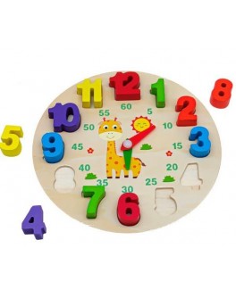 Дерев'яна навчальна іграшка Годинник Жираф, цифри-вкладиші (С 48572)