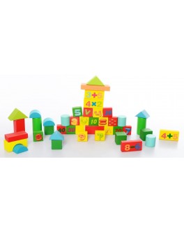 Дерев'яні кубики конструктор з цифрами Wooden Toy Містечко 50 деталей (MD 2279)
