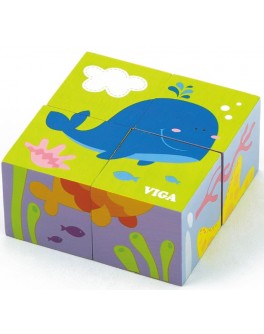Дерев'яні кубики пазл Viga Toys Підводний світ (50161) - afk 50161