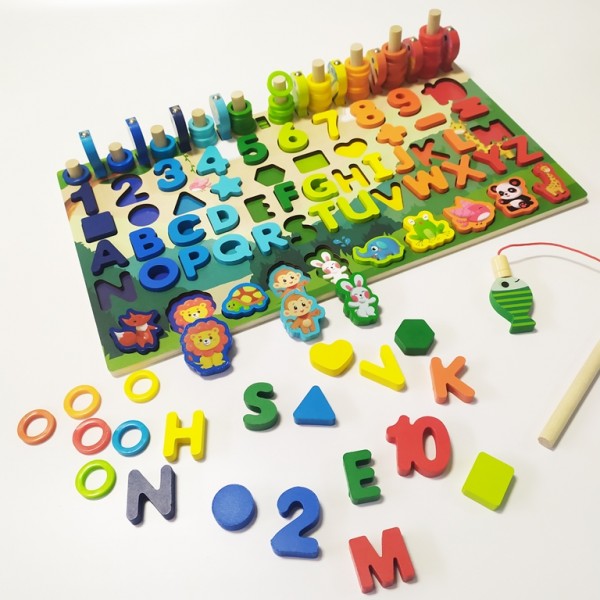 Дерев'яна іграшка Навчальний планшет англійський алфавіт, рибалка, фігури (М 43751)