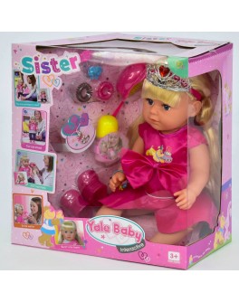 Лялька функціональна Сестричка принцеса в рожевому платті з бантом 6 функцій, з аксесуарами (BLS 003 T)