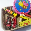 Набір дитячих музичних інструментів №2: тріскачка, гармошка, свисток-дудка, браслети з дзвіночками, бубон (11102)