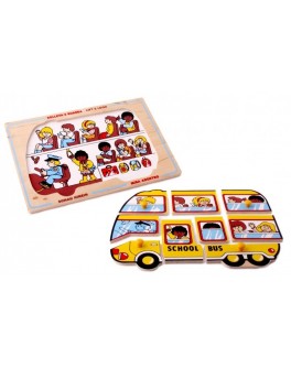 Рамка-вкладиш Монтессорі з дерева Шкільний автобус Lam Toys