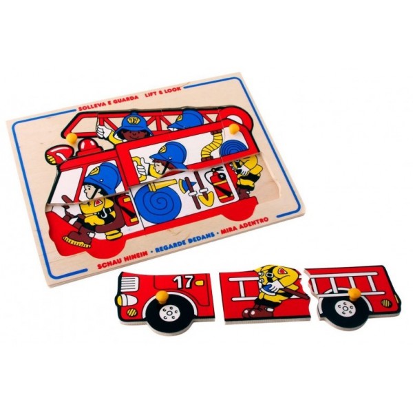 Рамка-вкладиш Монтессорі з дерева Пожежники Lam Toys - lam 1427