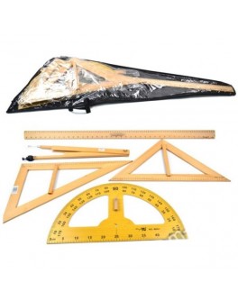 Креслярський набір для шкільної дошки дерев'яний (5 предметів: 2 трикутника, транспортир, циркуль, лінійка 1 м)