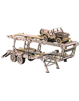 Механический 3D пазл Прицеп-автовоз с джипом (дополнение к Биг Риг), Wood Trick - WT 4820195190272