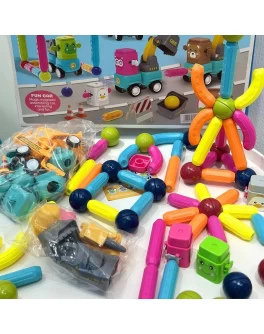 Дитяча іграшка магічний набір 113 деталей із рухомими елементами, тріскачкою Магнітні машинки