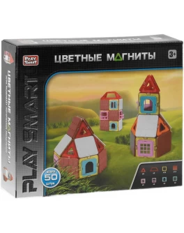 Магнітний конструктор Play Smart Кольорові магніти Будиночки, 50 деталей, 7 моделей (2471)