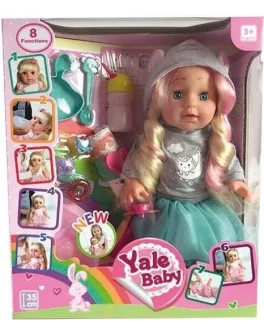Лялька функціональна в кофтині з єдинорогом і капюшоном Yale baby YL 1973 D (8 функцій, ходить на горщик)