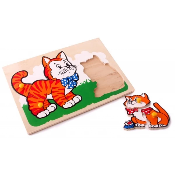 Рамка-вкладыш Монтессори из дерева Кот и котёнок Lam Toys - lam 1407