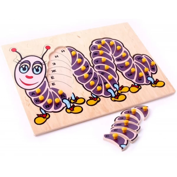 Рамка-вкладыш Монтессори из дерева Гусеница Рус. Lam Toys - lam 5015