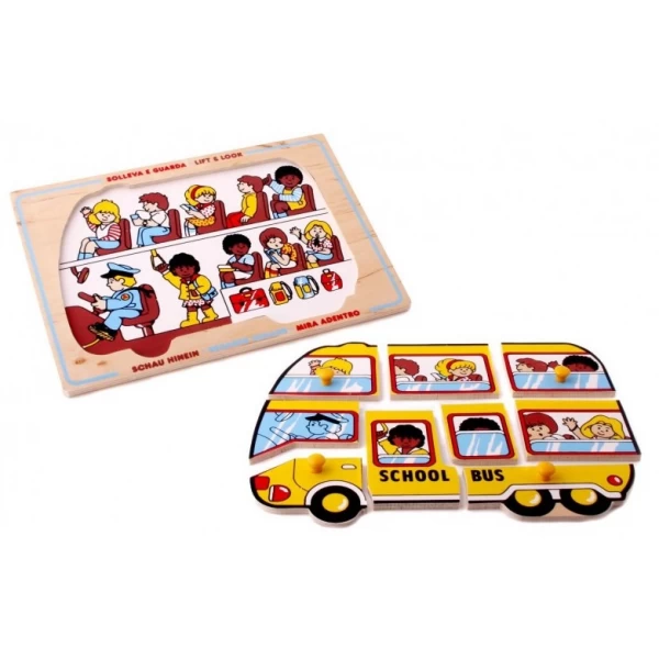 Рамка-вкладиш Монтессорі з дерева Шкільний автобус Lam Toys