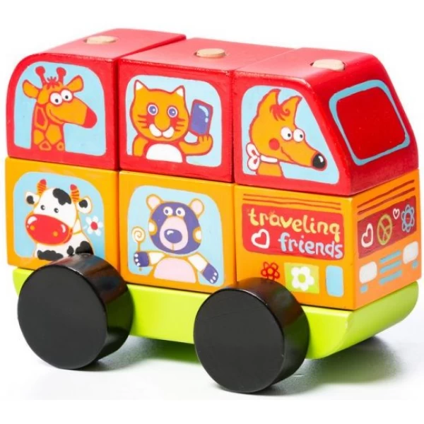 Дерев'яна машинка-конструктор Cubika Автобус Веселі звірята (13197) - cub 13197