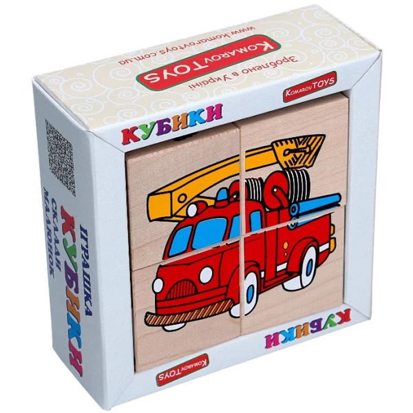 Дерев'яні кубики. Склади малюнок Транспорт, Komarovtoys - kom 610