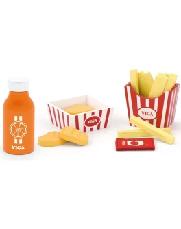 Іграшкові дерев'яні продукти Viga Toys Нагетси з картоплею фрі і соком (51603)